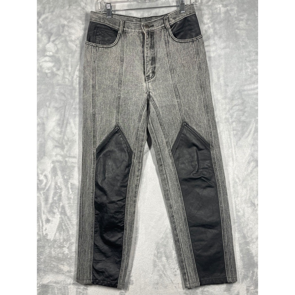 Vintage Sergio Valente Grey Denim Leather Paneled Biker Jeans Mens 30x28